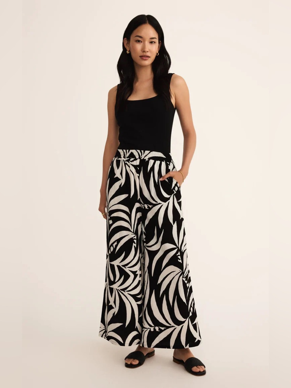 Z SUPPLY DANTE VACANCES boho wide leg pull on tropical linen resort PANTs XS